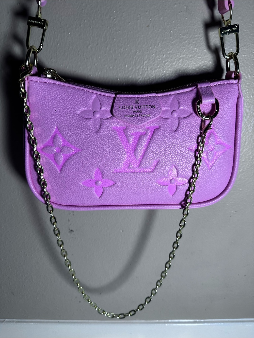 Louis Vuitton Lilac Embossed Monogram Mini Chain Shoulder Bag
